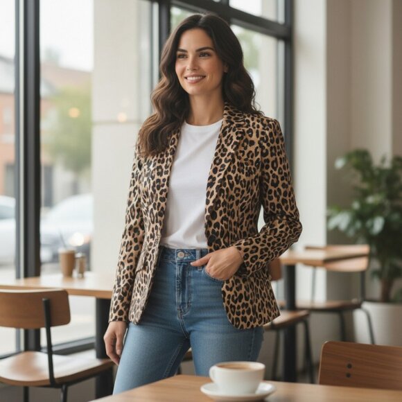 Jones New York Jackets & Blazers - Designer Jones New York Signature Animal Print Cotton Blend Blazer Size 10.R